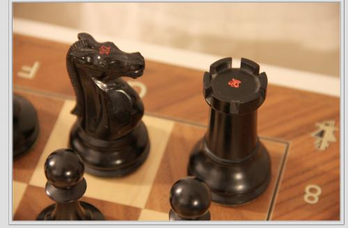 The knight and rook can be identified as the kingside K and R for notation purposes